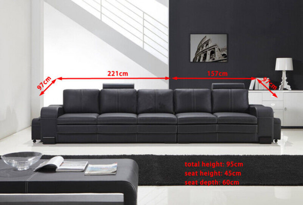 Design upholstery luxury seating sofa couch leather textile sofa 5-seater five-seater xlmoebel