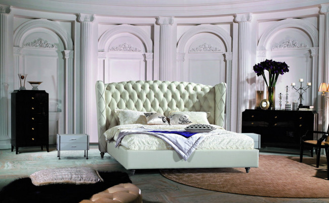Luxury designer bed Chesterfield leather bed upholstered bed bedroom marriage