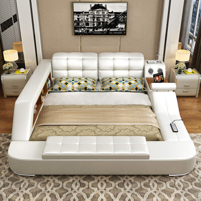 Bed Multifunction Shelf Wardrobe USB Charging Station Decoration Double Leather Beds