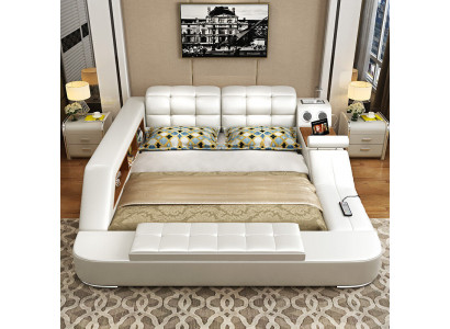 Bed Multifunction Shelf Wardrobe USB Charging Station Decoration Double Leather Beds