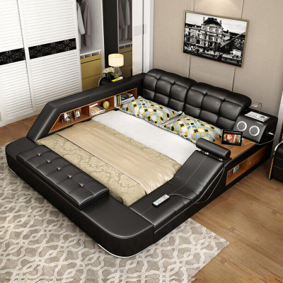 Bed Multifunction Shelf Wardrobe USB Charging Station Decoration Double Leather Beds