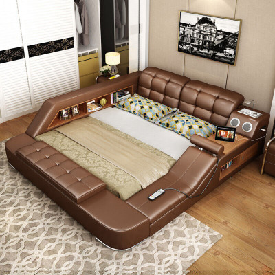 Bed Multifunction Shelf Wardrobe USB Charging Station Decoration Double Leather Beds