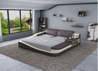 Luxury bedroom bed upholstery design leather double hotel beds textile