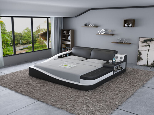 Luxury bedroom bed upholstery design leather double hotel beds textile