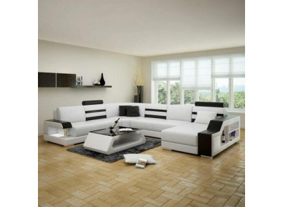 U-shaped sectional sofa living landscape - leather sofa set with shelf leather