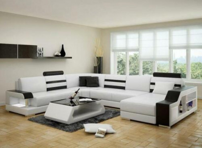 U-shaped sectional sofa living landscape - leather sofa set with shelf leather