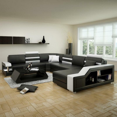 U-shaped sectional sofa living landscape - leather sofa set with shelf leather