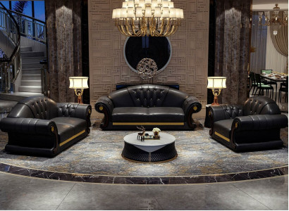 Classic Chesterfield Sofa Suite Upholstery Three-Seater Leather 3-Seater