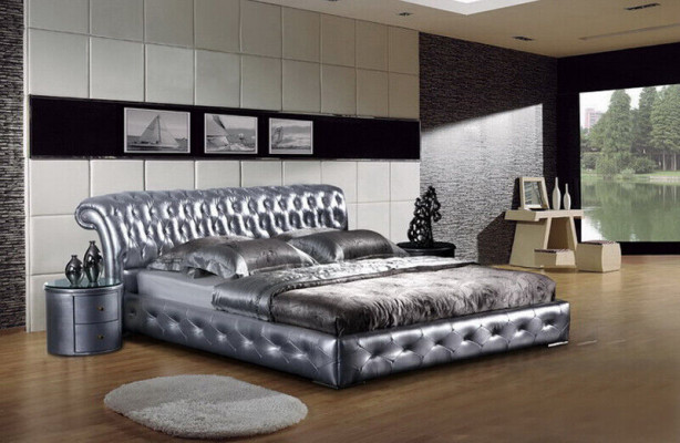 Leather bed upholstery design luxury double hotel bedroom beds