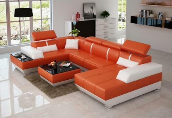 Design living landscape U-shape large corner sofa couch upholstery XXL suite