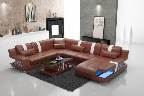 Sofa U-Shape Leather Sofa Couch Living Area Suite Design Modern