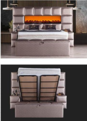 Elegant contemporary double bed with spacious upholstered headboard.
