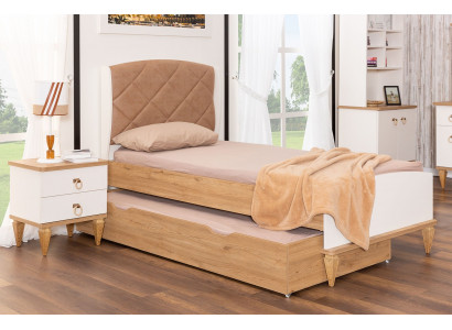 Beige extendable children's bed luxurious bedroom bed wooden furniture
