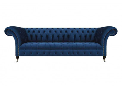 Blue Chesterfield Sofa Four-Seater Couch Designer Upholstered Furniture Living Room