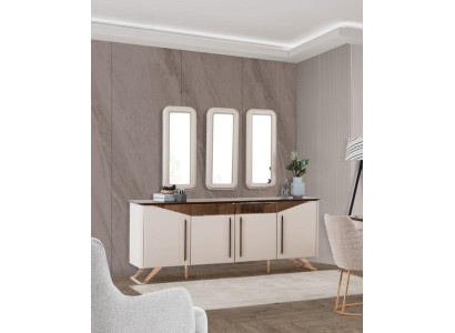 Light Beige Dresser Designer 4-Door Sideboard Luxurious Wood Cabinet