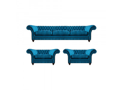 Upholstered Furniture Blue Sofa Suite Textile Seat Furniture Chesterfield Set Decor