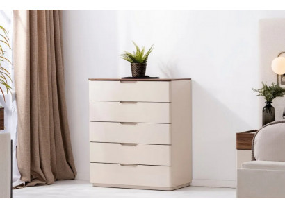 Stylish Beige Chest of Drawers Wooden Bedroom Furniture 5 Drawers Designer
