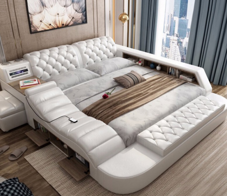 Luxury double multifunction bed upholstered water bed 180x200 USB radio music