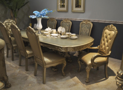 Royal dining table with 6 chairs complete decor dining room set, 7 pieces.