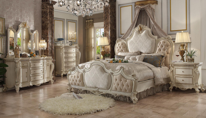 Bed 2x Nightstand 3-piece Bedroom Set Luxury Design Chesterfield Beds
