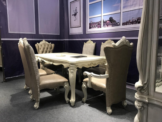 Dining Room Set Baroque-Rococo Dining Table x6 Chesterfield Leather Chairs