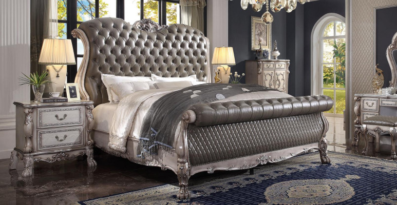 Design Baroque Luxury Furniture Nightstand Beds 180x200 Bed 3-piece Bedroom Set