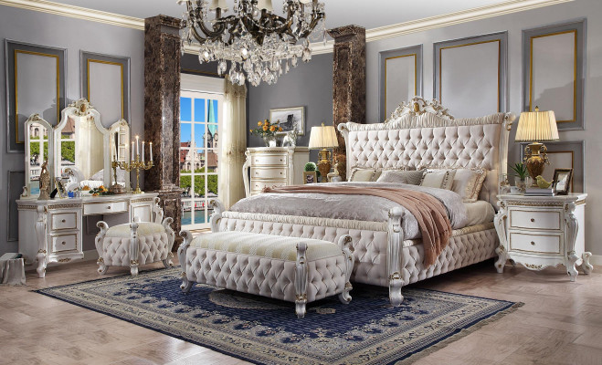 Chesterfield Bedroom Set 3-piece Suit Bed + 2x Nightstands Baroque Style