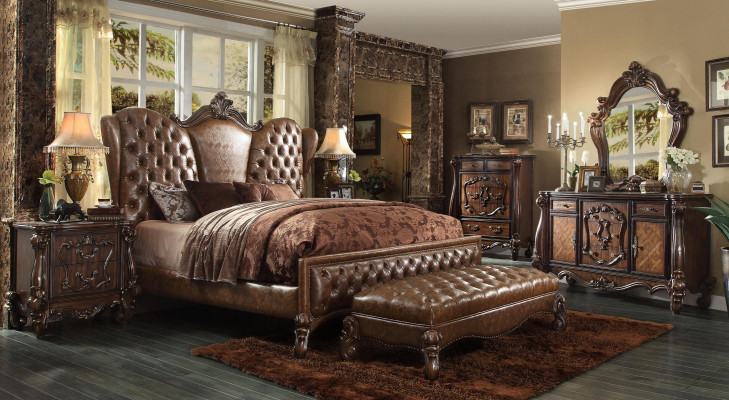 Bed, nightstand, 3-piece bedroom set, Chesterfield luxury bedroom
