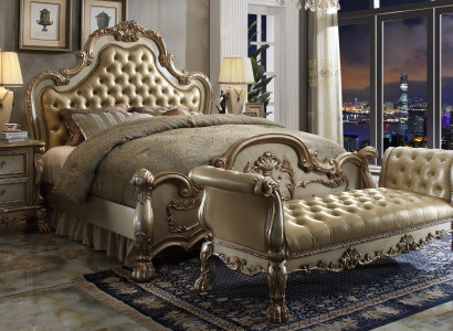 Bed 2x Nightstand 3-piece Bedroom Set Luxury Beds Chesterfield Leather
