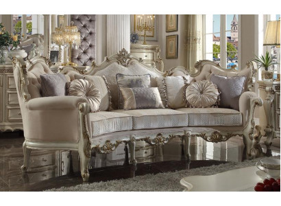 Exclusive hand-carved four-seater XXL couch Baroque Rococo textile sofa