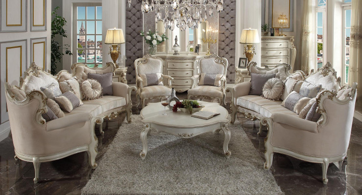 Half-round Four-Seater Living Room Couch Textile Baroque Rococo Luxury Sofa