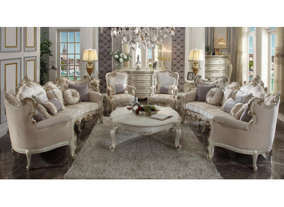 Half-round Four-Seater Living Room Couch Textile Baroque Rococo Luxury Sofa
