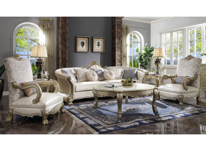 Exclusive hand-carved four-seater XXL couch Baroque Rococo leather sofa
