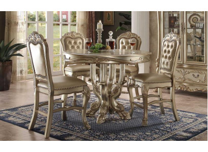 Classic Round Golden Dining Table Set Chesterfield Dining Room with 4 Chairs 5-Piece Suite