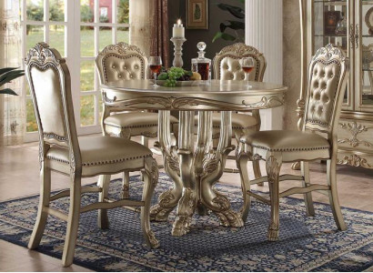 Classic Round Golden Dining Table Set Chesterfield Dining Room with 4 Chairs 5-Piece Suite
