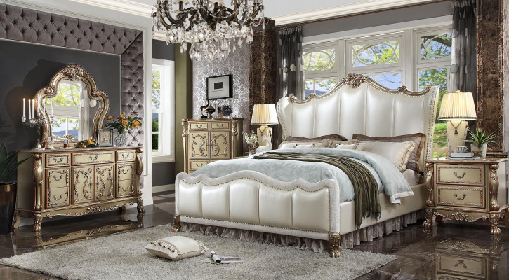 Bedroom nightstand set bed, 5-piece, Rococo baroque antique style bed, wood