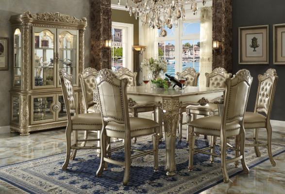 Golden dining room set, designer dining table with 8 chairs, 9-piece dining room furniture.