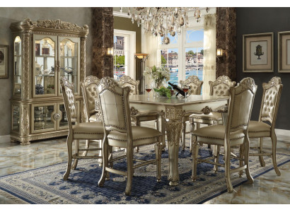 Golden dining room set, designer dining table with 8 chairs, 9-piece dining room furniture.