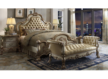 Chesterfield Leather Luxury Beds Bed 2x Nightstands Stool Double Bed