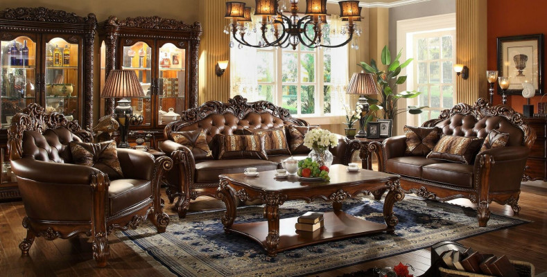 Complete set sofa suite 5-piece. Coffee table sofa couch wood living room set