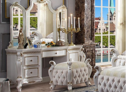 Carved Baroque Furniture Dressing Table Stool Decorative Mirror Bedroom