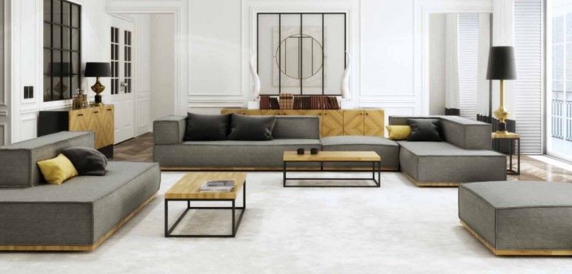 Corner sofa L-shape luxury suite sofa fabric sofas upholstery seating corner modern gray