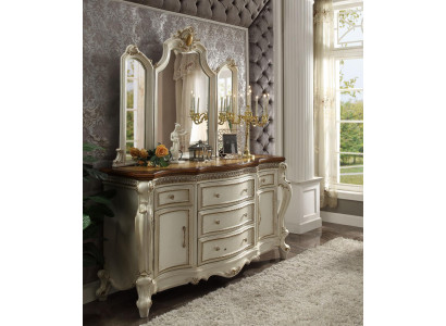 Buffet Sideboard Dresser with Mirror Handcrafted Real Wood Rococo Baroque