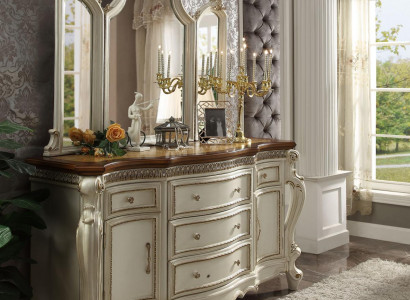 Buffet Sideboard Dresser with Mirror Handcrafted Real Wood Rococo Baroque