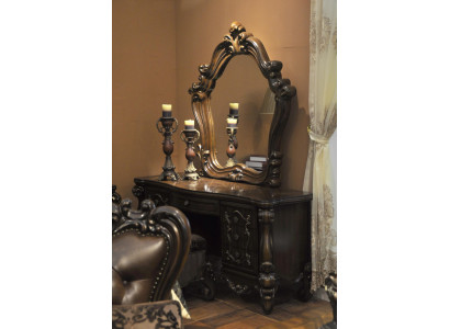 Carved Baroque Furniture Dressing Table Stool Mirror Bedroom Dresser 3-piece Set
