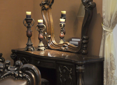 Carved Baroque Furniture Dressing Table Stool Mirror Bedroom Dresser 3-piece Set