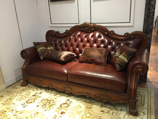 Leather sofa baroque style rococo leather sofa couch upholstery seat 3-seater