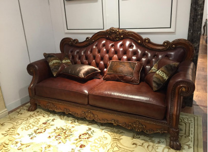 Leather sofa baroque style rococo leather sofa couch upholstery seat 3-seater