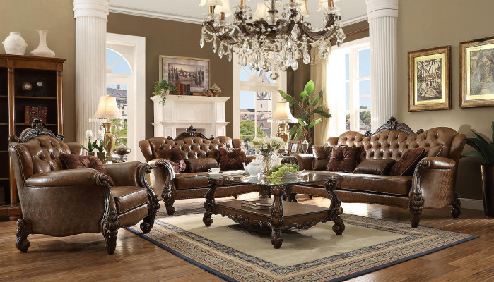Leather Sofa Baroque Style Rococo Leather Couch Sofa Upholstered Seat 3-Seater Triple-Seater
