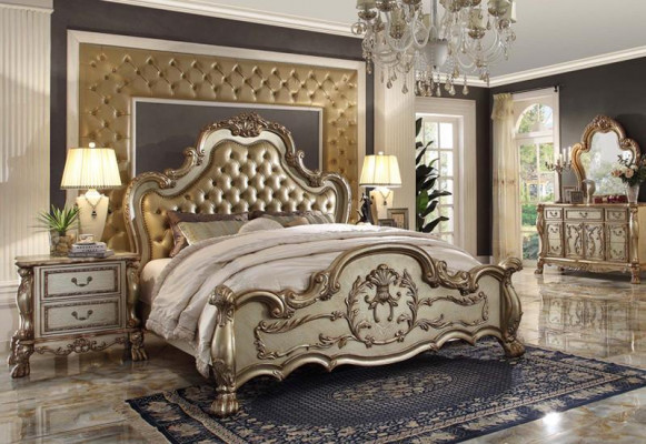 Classic Bed Baroque Chesterfield Rococo Style Hotel Double Leather Antique